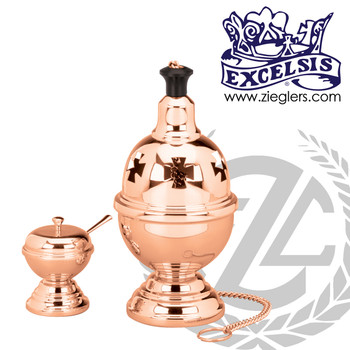 Thurible & Incense Boat, Bronze or Brass, Single Chain, Round Base