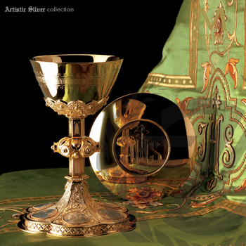 【GBP】SACRED G 152 Neo-Gothic Chalice and IHS Well Paten - Religious Supply Center