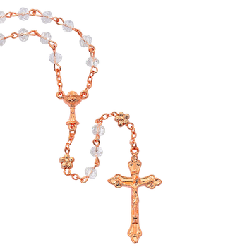 First Communion Rosary | Imitation Rose Gold | Flowers & Chalice | Crystal  Beads | MAR766W