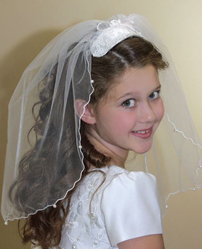 First Communion Veil Clip Veil Style Satin Floral Bar 22