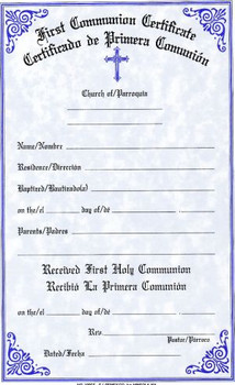 First Communion Certificate - Bilingual - Style #180