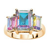 Fisher Paykel 575068 Seta Jewelry 14K Yellow Gold Plated Emerald Cut Aurora Borealis Cubic Zirconia 3 Stone Ring