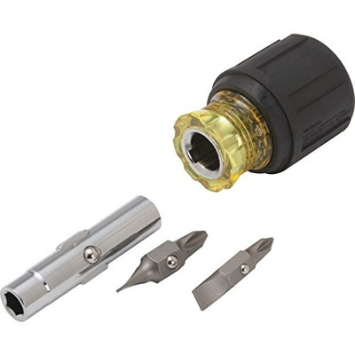 Klein Tools 32561  Std. Stubby Screwdriver/Nut Driver with Cushion Grip. 6 in 1 Tool,3/16-Inch and 1/4-Inch slotted, #1 and #2 Phillips, 1/4-Inch and 5/16-Inch Nut Drivers.