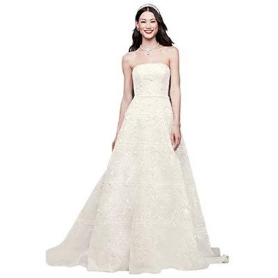 Bosch 11033612 Organza Banded Wedding Dress with Sequin Appliques Style CWG812, Ivory, 12
