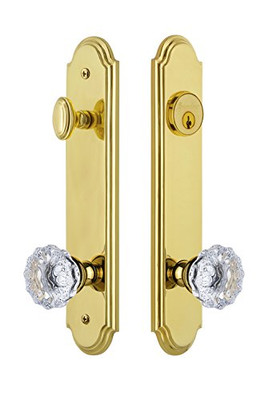 Fisher Paykel 839607 Grandeur Hardware Arc Tall Plate Complete Entry Set with Fontainebleau Knob, Backset Size - 2.75", Lifetime Brass