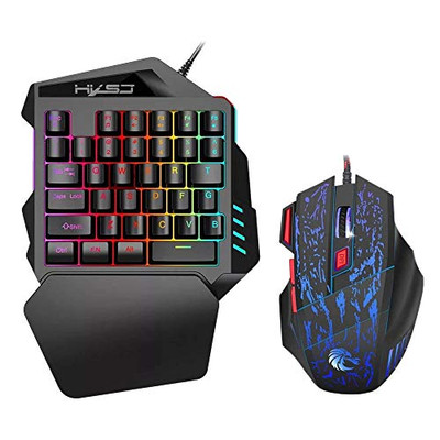 Semoic V100+H300 One-Handed Gaming Keyboard 35 Keys Led Backlight + Wired Gaming Mouse With Breathing Light 5500 Dpi 7 Button Keyboard And Mouse Combo