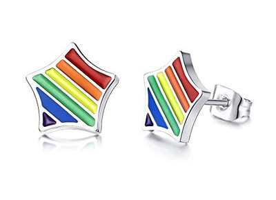 Bosch 11030916 JAJAFOOK Stainless Steel Geometric Triangle and Star Tiny Small Rainbow Enamel Gay Pride Post Stud Earrings,star