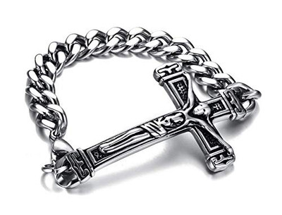 Bosch 11030969 JAJAFOOK Stainless Steel Vintage Sideway Cross Crucifix Jesus Curb Link Chain Men's Boy Bracelets,7.5" Length