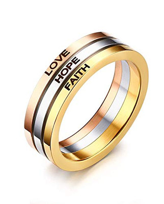 Bosch 11030590 JAJAFOOK Stainless Steel Tri-Color Triple Faith Hope Love Bands Ring Jewelry for Women, 6mm,8
