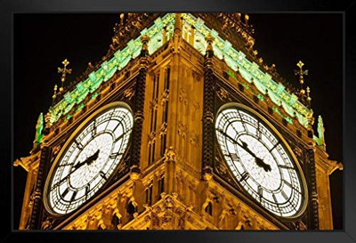 Fisher Paykel 839434 Poster Foundry Big Ben Great Bell at Night London England UK Photo Photograph Black Wood Eco Framed Print 13x9