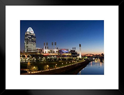 Fisher Paykel 251689 Poster Foundry Cincinnati Skyline with Great American Ball Park Photo Matted Framed Art Print Wall Decor 26x20 inch