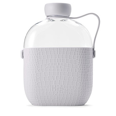 Fisher Paykel 882100 Hip 22-oz Flat Water Bottle Flask with Textured Silicone Sleeve and Carrying Handle - Tritan BPA-Free Plastic (Cloud)