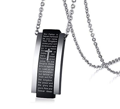Bosch 11030535 JAJAFOOK Stainless Steel Black Our Father Prayer Cross Christian Bible Verse Men's Charm Pendant Necklace Religious Jewelry