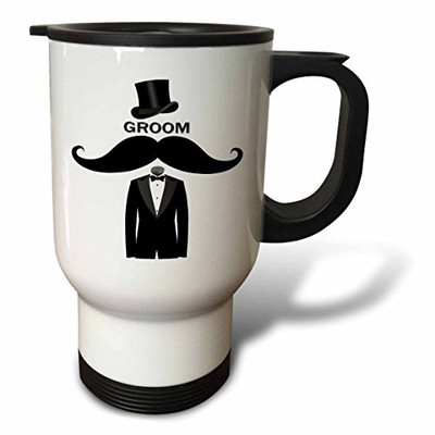 Fisher Paykel 212966 3dRose tm__1"Groom with Top Hat Mustache & tuxedo Stainless Steel" Travel Mug, 14 oz, Natural