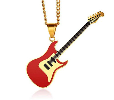 Bosch 11031052 JAJAFOOK Stainless Steel Acoustic Guitar Charm Pendant Necklace Music Jewelry Musician Gift with Free Chain,Red