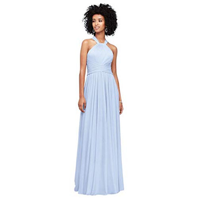 Bosch 11022985 David's Bridal High-Neck Mesh Bridesmaid Dress with Full Skirt Style F19931, Ice Blue, 24