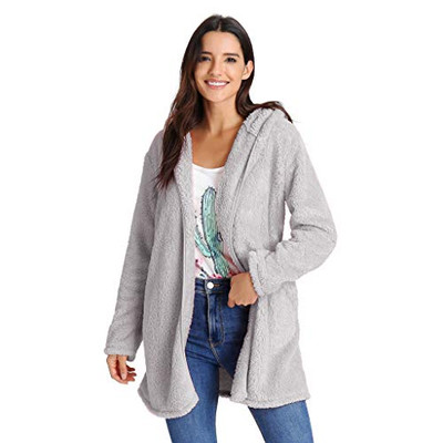 Fisher Paykel 841568 AIEason Women's Hooded Jacket Winter Warm Cardigan Long-Sleeved Solid Color Casual Outwear in The Long Coat Gray