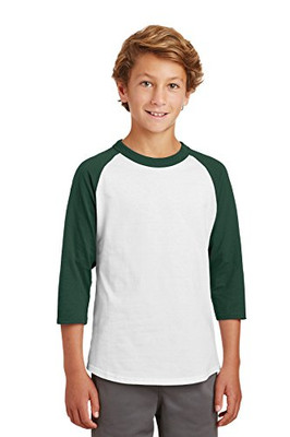 Fisher Paykel 239402 Sport-Tek Boys' Colorblock Raglan Jersey S White/Forest