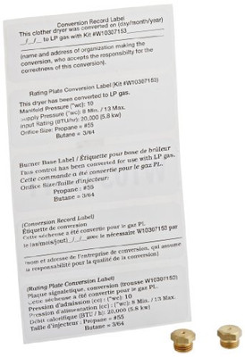 Whirlpool W10606694A  Dryer LP Conversion Kit Genuine Original Equipment Manufacturer (OEM) Part.
