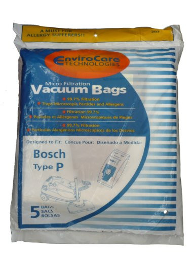 Bosch 462586 5 Allergy TYPE P Bags, Premium, Ergomaxx, Megafilt, Super Tex Vacuum Cleaners, BBZ52AFP1U, BO-BBZ52AFP2U, By EnviroCare
