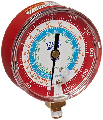 YELLOW JACKET 49105  Gauge (degrees F) Red Pressure, 0-500 psi, R-22/134A/404A, 3-1/8"