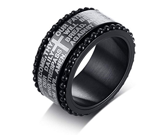 Bosch 11031340 JAJAFOOK Stainless Steel Black Lord's Prayer Our Father English Bible Verse Engraved Cross Spinner Ring Wedding Band for Men,12