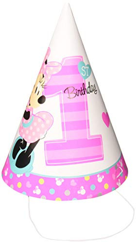 Fisher Paykel 251834 Amscan Disney Minnie's"Fun To Be One" Paper Cone Hats, Birthday, Multicolor, Pack of 8