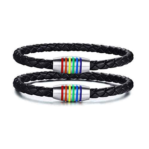 Bosch 11030756 JAJAFOOK Pack of 2 Equality Braided Leather Rainbow Gay Pride Bracelets for Gay Man, LGBT, Bisexual,Gay Pride Jewelry,2X Dark Brown - 7.4"