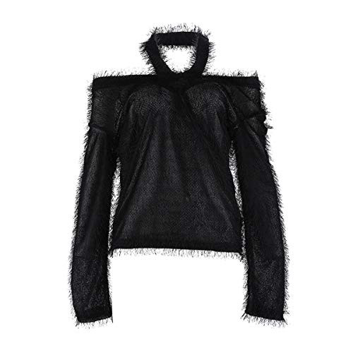 Fisher Paykel 253235 Women Off Shoulder Halter Backless Sweaters Flush Jumper Streetwear Pullover Clubwear Tops (Color : Black, Size : M)