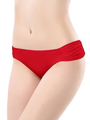 Fisher Paykel 210620 SHEKINI Swimwear Shirred Side Low-Rise Hipster Bikini Bottom for Women (Large/(US 12-14), Rose Red)