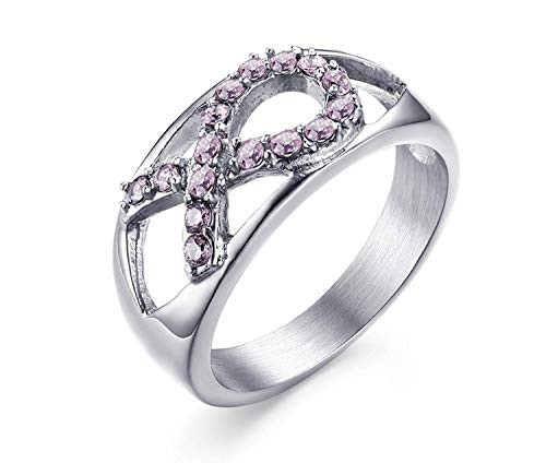 Bosch 11030585 JAJAFOOK Stainless Steel Hollow Pink Ribbon Rhinestone Crystal Symbol Breast Cancer Awareness Band Ring,8