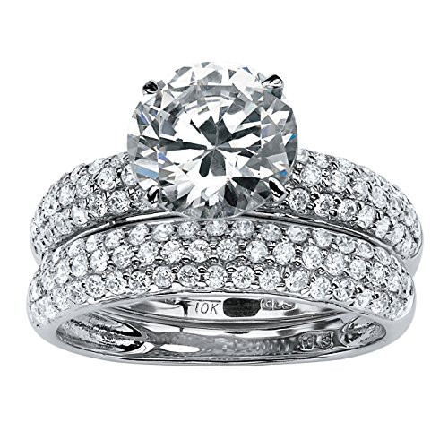 Fisher Paykel 547178 10K White Gold Round Cubic Zirconia Pave Bridal Ring Set