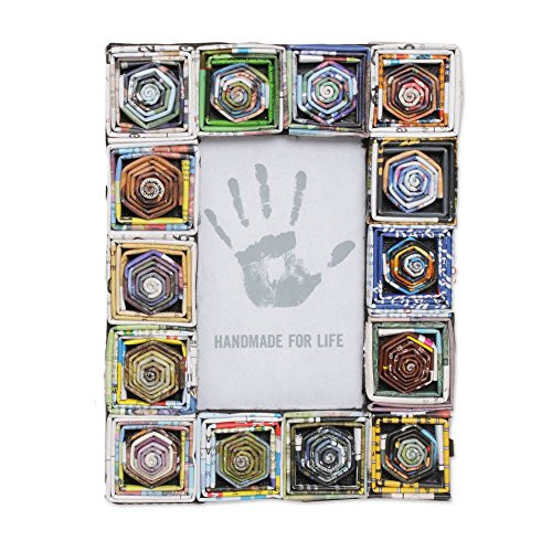 Fisher Paykel 290192 NOVICA Hexagonal Squares Recycled Paper Photo Frame (3X5), Multicolor