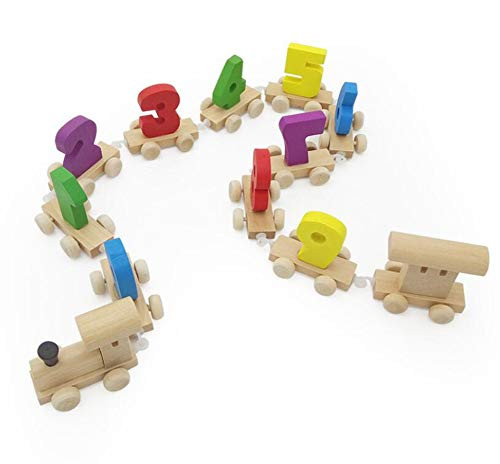 Fisher Paykel 577145 Queenie 12 Pieces Colorful Wooden Digital Train Cognition 0-9 Numbers Preschooler Toddlers Kids Training Brain Games Early Educational DIY Toys