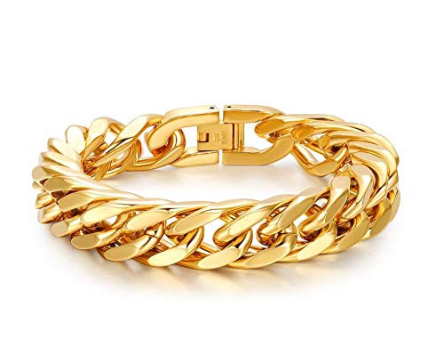Bosch 11030973 JAJAFOOK Unisex Stainless Steel Modern Bold Curb Chain Bracelets,Gold