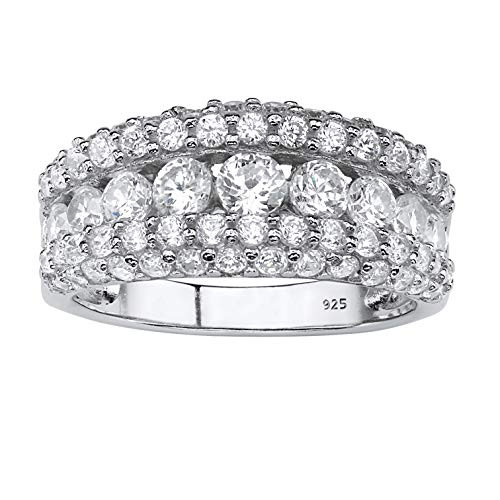 Fisher Paykel 547128 Lux Platinum Over Sterling Silver Round Cubic Zirconia Triple Row Engagement Ring