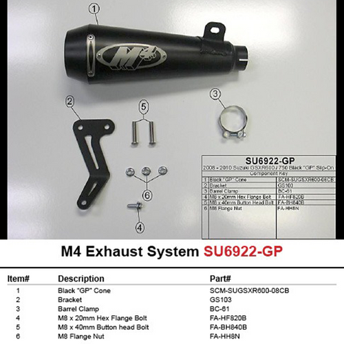M4 Suzuki GSX-R600/R750 2008-2010 Slip-On System with Black Ceramic GP Canister