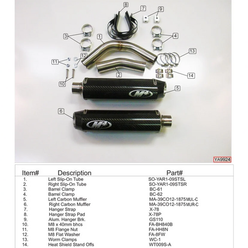 M4 Yamaha R1 2009-14 Undertail Slip-Ons with Carbon Fiber Canisters