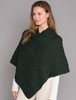 Cable Poncho with Aran Button Detail - Army Green