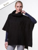 Merino Wool Patchwork Poncho with Collar - Black