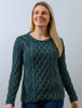 Lambay Aran Sweater for Women - Evergreen