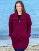 Double Collar Merino Aran Coat - Wine