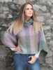 Shawl Collar Herringbone Poncho - Multi Loden