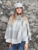 Laura One Button Herringbone Cape - Multi-Beige