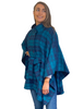 Belted Wool Bouclé Tweed Cape - Turquoise & Navy Plaid