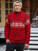 Winter Fair Isle Zip-Neck Aran Sweater -Cherry/Natural White