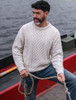 Men's Cable Knit Crew Neck Aran Wool Sweater - Natural White