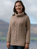 Aran Cowl Neck Tunic Sweater - Wicker