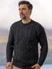 Heavyweight Merino Wool Aran Sweater - Dark Knight