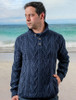 Buttoned Merino Wool Sweater - Navy